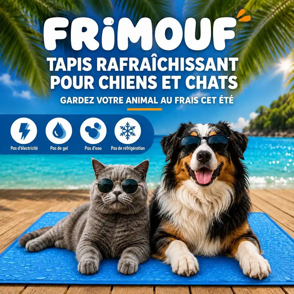 Chien allongé sur un tapis rafraîchissant à l'ombre en été